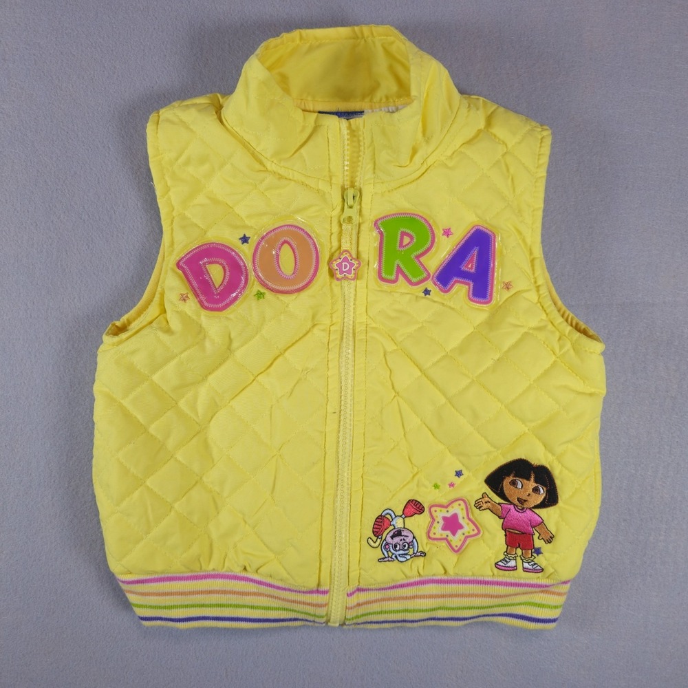Dora The Explorer Quilted Puffer Vest Girls 4T Yellow Full Zip Nickelodeon